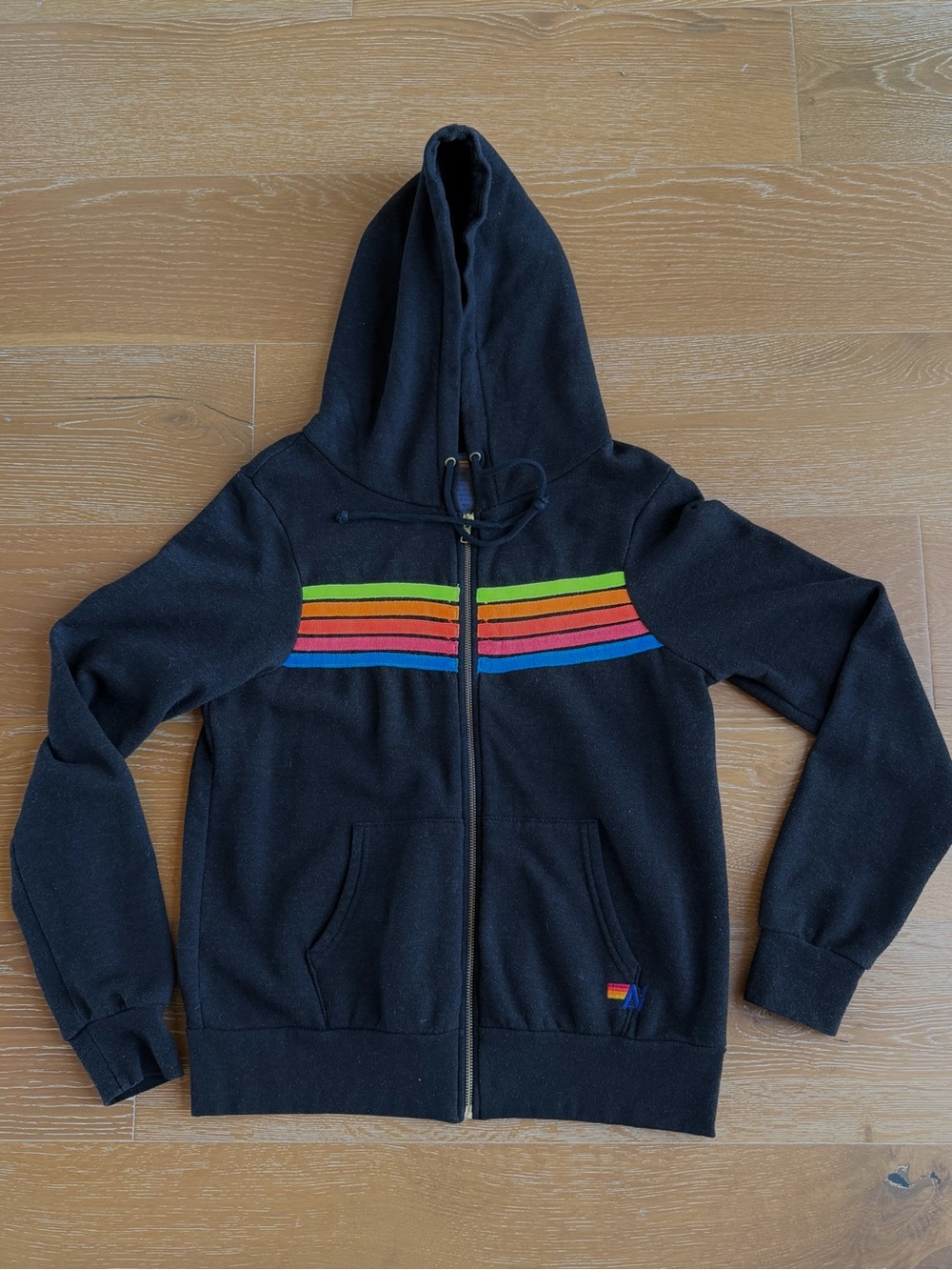 Aviator Nation Black Zip Neon Striped Zip-up Hoodie Size Medium